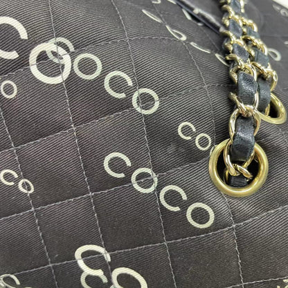 Chanel Classic Flap Diamond Stitch 2002 Black Denim with Coco Logo Prints 24k Gold Hardware