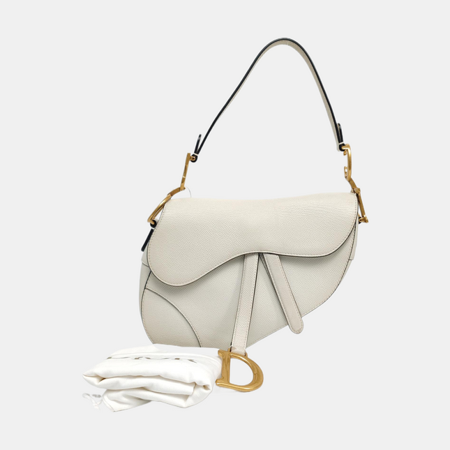 Dior Saddle Medium 2021 White Grained Leather Handbag