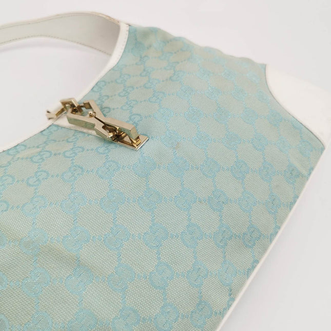 Sold Gucci Jackie Vintage Blue Nylon White Leather Shoulder Bag Medium