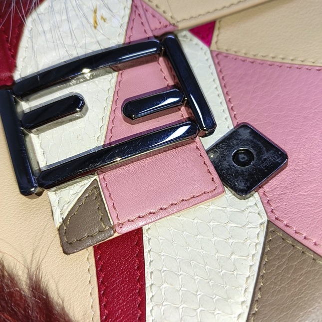 Fendi Baguette 1997 Re-edition Bird Motif Fur Leather Beige Shoulder bag