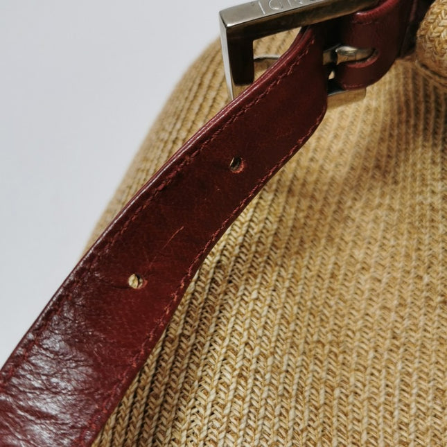 Sold Fendi Mamma Baguette Raffia Straw Shoulder Bag Red Leather Strap
