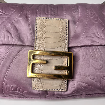Sold FENDI Baguette Purple Silk with embossed pattern