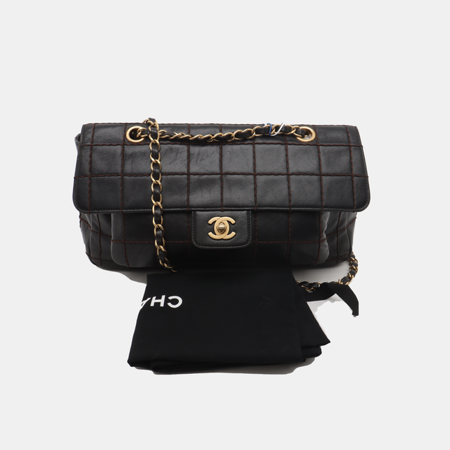Chanel Chocolate Bar Black Flap Bag Gold Hardware, 2002-2003