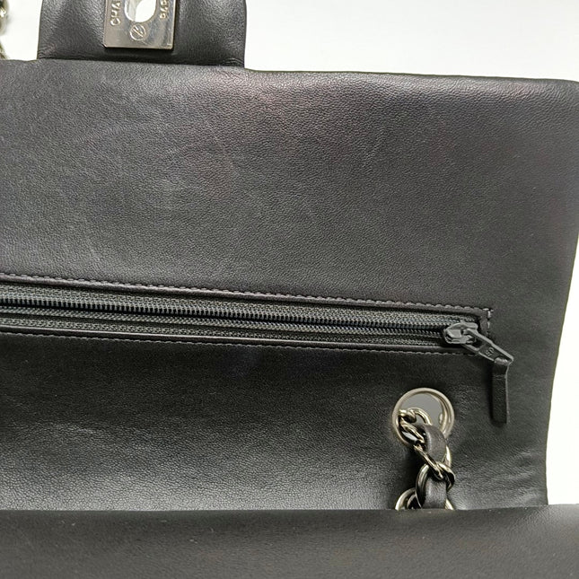 Chanel Timeless Classic Flap Medium Grey Lambskin Leather Silver Hardware