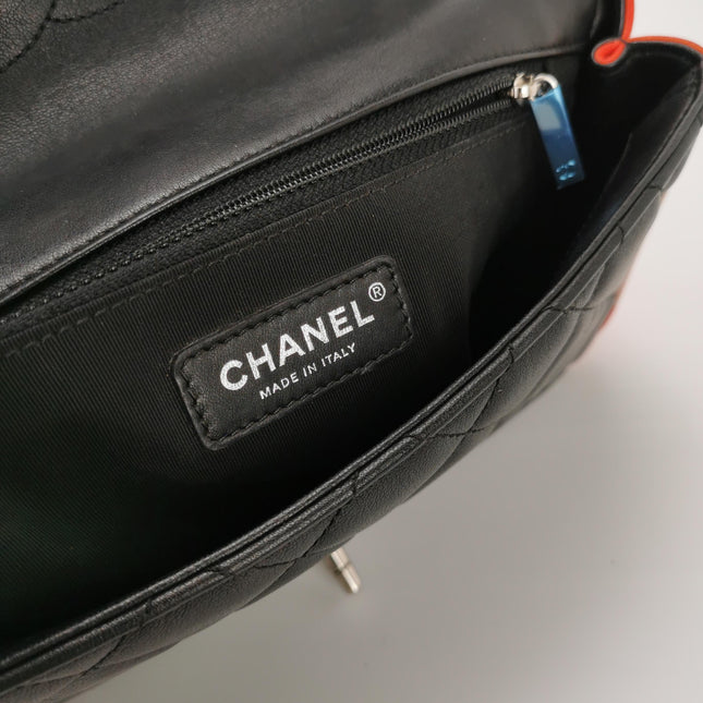 Chanel Timeless Classic Flap Lambskin Plexiglass Quilted Medium Cuba Color Flap Black with Multicolor Trim