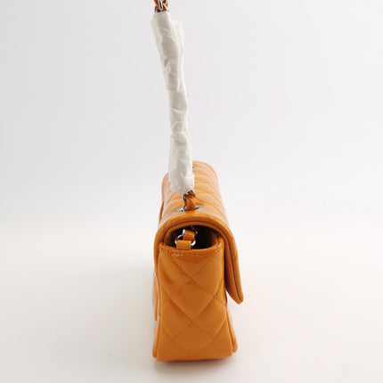 Chanel Classic Flap Mini Orange Patent Leather Silver Hardware