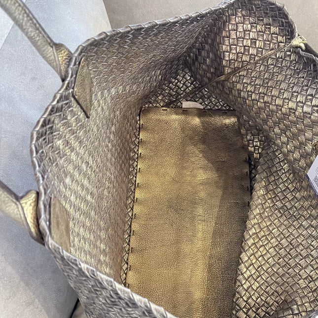 Bottega Veneta Cabat Large Intreccio Deerskin Leather Tote Bag Gold