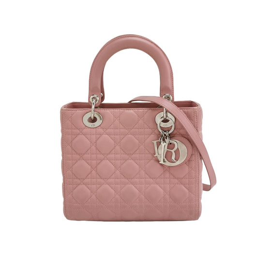 Lady Dior 2012 Medium Pink Cannage Leather Handbag-Luxbags