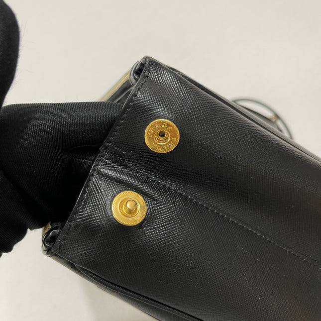 Prada Galleria Saffiano Leather Small Black Handbag with Strap