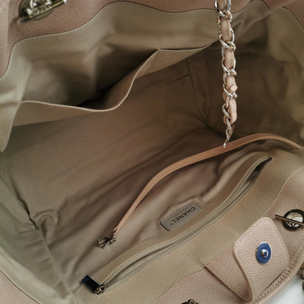 Chanel Deauville Tote Medium Pink Leather Top Handle Leather Chain Straps