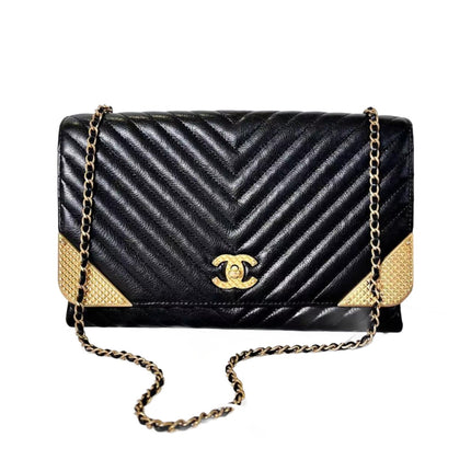 Sold Chanel Chevron Rock The Corner Studded Edge Clutch with Chain-Luxbags