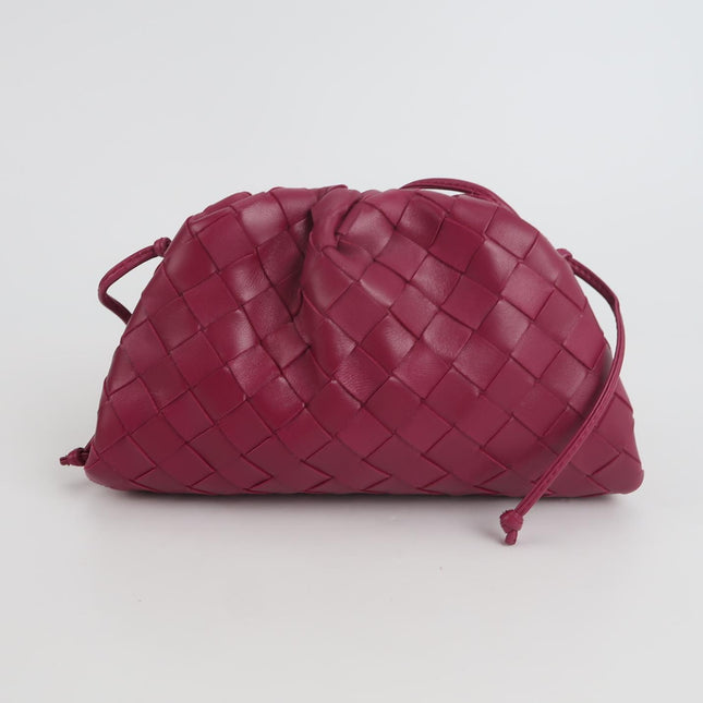 Bottega Veneta Pouch Mini Intrecciato Burgundy Lambskin Leather Crossbody Bag