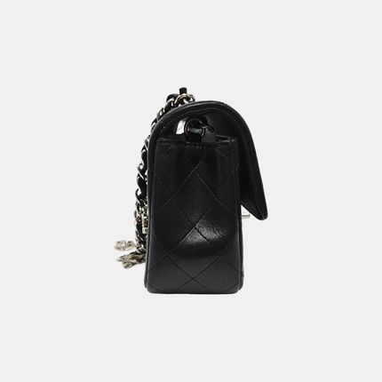 Chanel Classic Flap Mini 2014 Black Lambskin Camellia Charms Silver Hardware