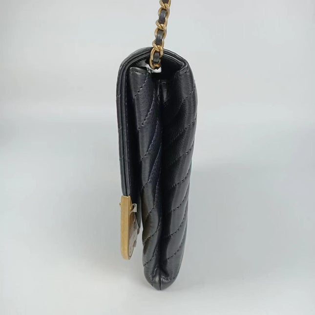 Sold Chanel Chevron Rock The Corner Studded Edge Clutch with Chain