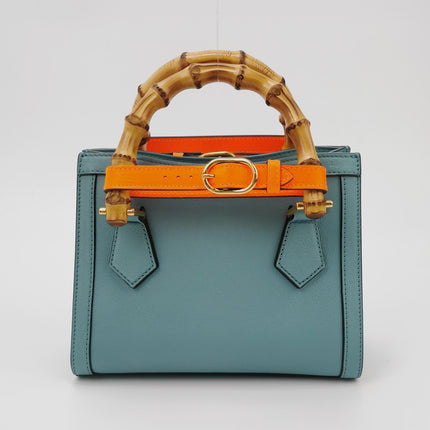 Gucci Diana Mini Blue Leather Bag Bamboo Handle with Strap