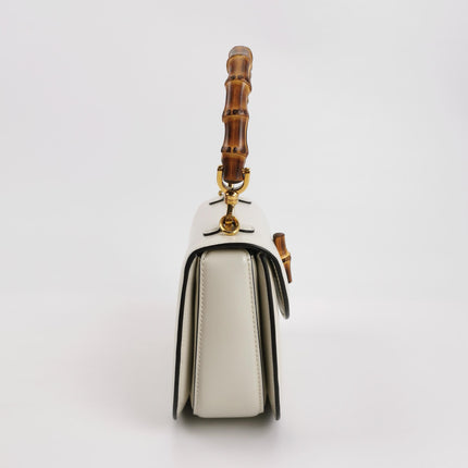 Gucci Bamboo 1947 Top Handle Bag Small White Box Leather Canvas Strap