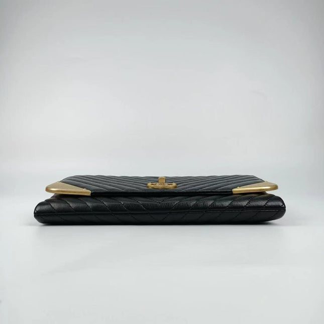 Sold Chanel Chevron Rock The Corner Studded Edge Clutch with Chain