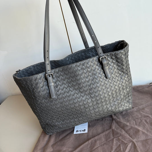 Bottega Veneta Cesta Shopper Tote Nappa Intrecciato Leather Grey Small-Luxbags