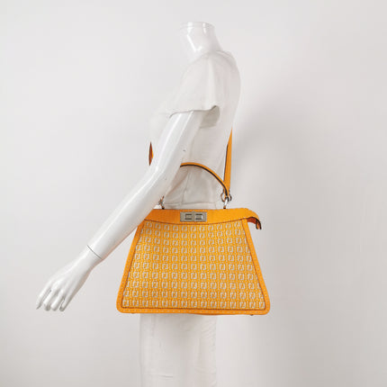 Fendi Peekaboo ISeeU Sellier Orange / White Interlace Leather Medium Top Handle Bag