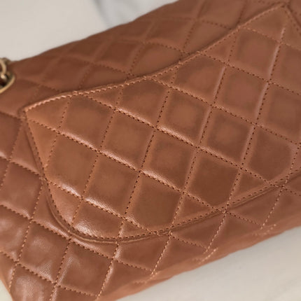 Chanel Seasonal Flap Medium Caramel Tan Brown Leather Valentine Marine Charms