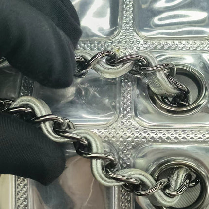 Sold Chanel Ice Cube Chocolate Bar Classic Flap Metallic Silver PVC with Leather