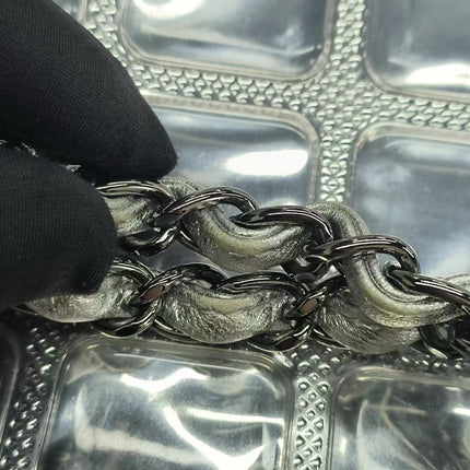 Sold Chanel Ice Cube Chocolate Bar Classic Flap Metallic Silver PVC with Leather