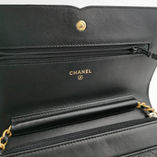 Sold Chanel Wallet on Chain Filigree Caviar Leather Black Gold-tone Hardware