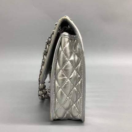 Sold Chanel Ice Cube Chocolate Bar Classic Flap Metallic Silver PVC with Leather