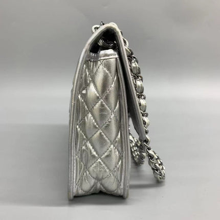 Sold Chanel Ice Cube Chocolate Bar Classic Flap Metallic Silver PVC with Leather