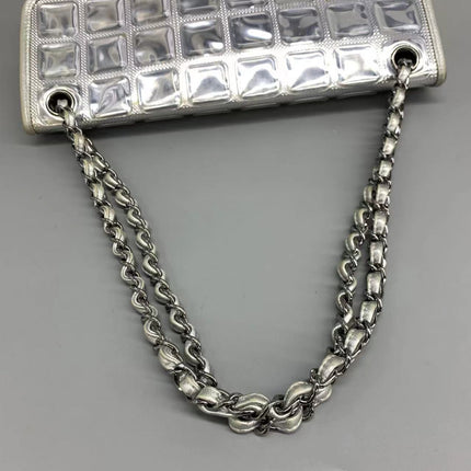 Sold Chanel Ice Cube Chocolate Bar Classic Flap Metallic Silver PVC with Leather