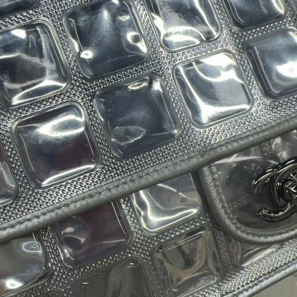 Sold Chanel Ice Cube Chocolate Bar Classic Flap Metallic Silver PVC with Leather