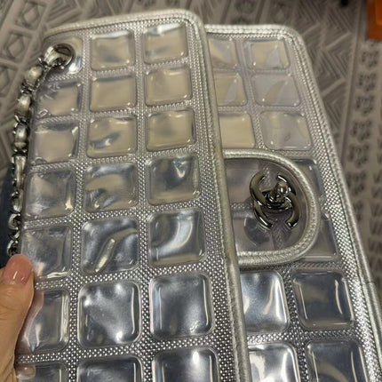 Sold Chanel Ice Cube Chocolate Bar Classic Flap Metallic Silver PVC with Leather