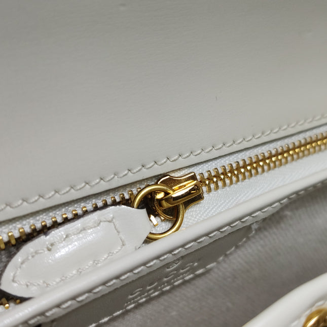 Gucci Bamboo 1947 Top Handle Bag Small White Box Leather Canvas Strap