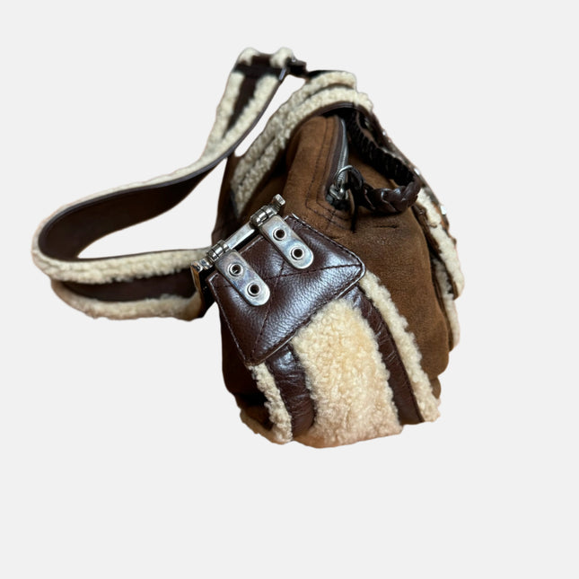 Dior Flight Medium Shoulder Bag Tan Brown Shearling