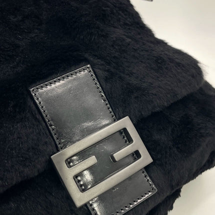 Fendi Mamma Baguette Black Faux Fur Shoulder Bag