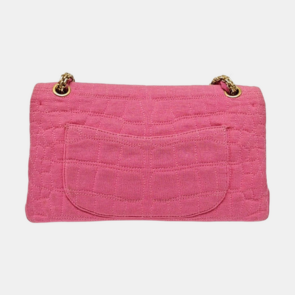 Chanel 2.55 Jumbo Double Flap Pink Fabric Crocodile Print Gold-tone Hardware