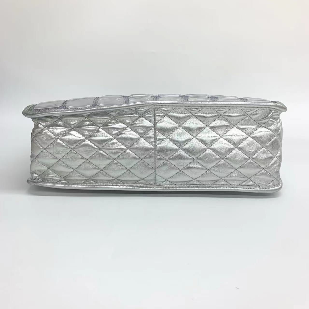 Chanel Silver Ice Cube Tote Leather and Vinyl with Chains