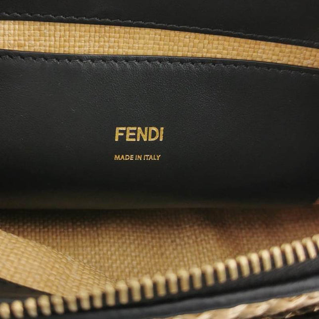 Sold Fendi By The Way Mini Raffia Straw Black Leather Crossbody Bag