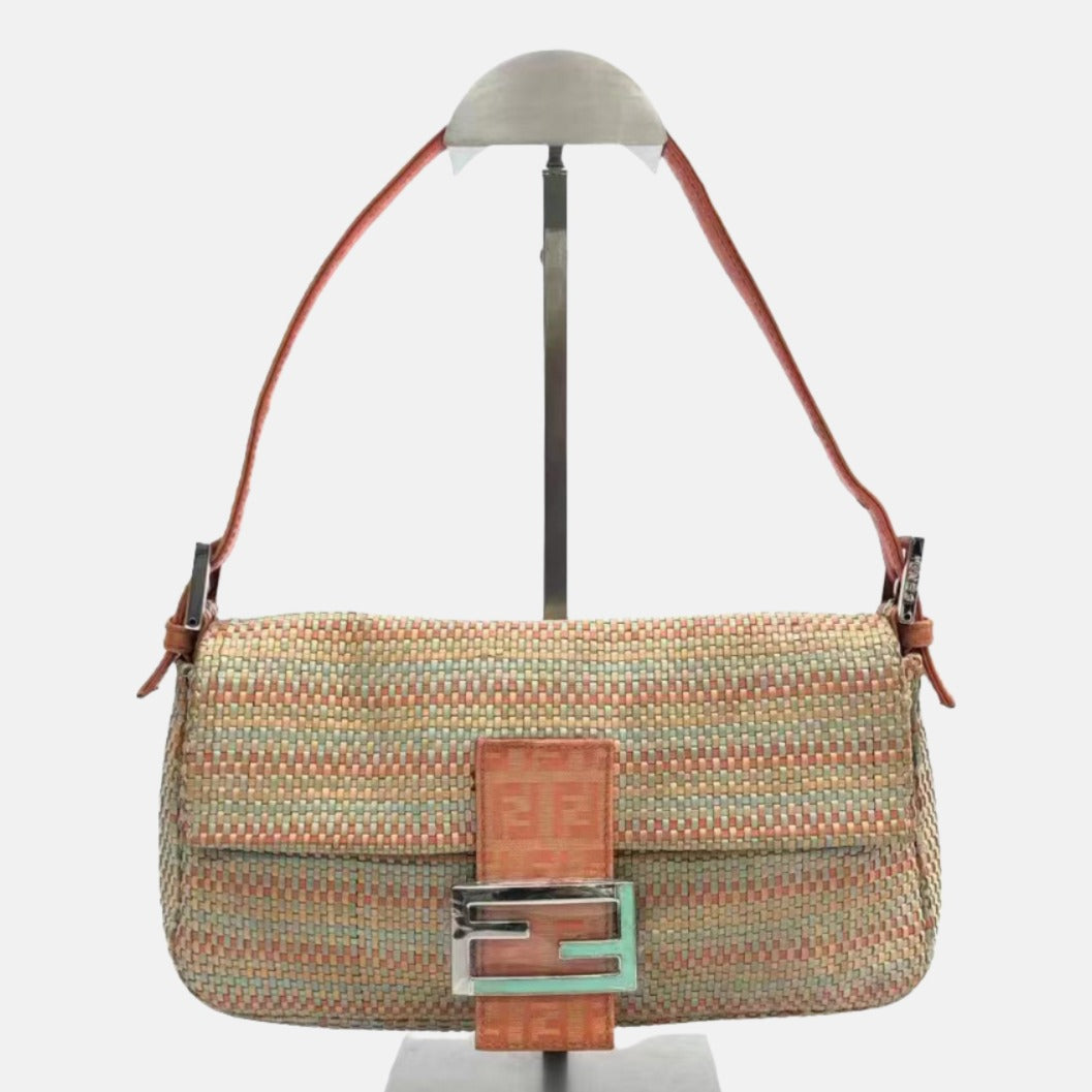 Fendi Baguette Raffia Straw Multicolor Shoulder Bag-Luxbags