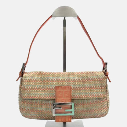 Fendi Baguette Raffia Straw Multicolor Shoulder Bag-Luxbags