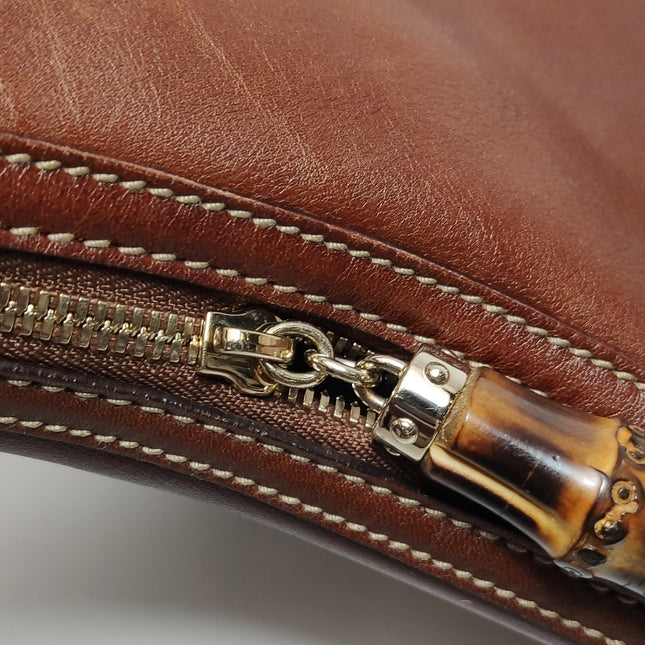 Gucci Bamboo Amalfi Hobo Horsebit Shoulder Bag Brown Leather