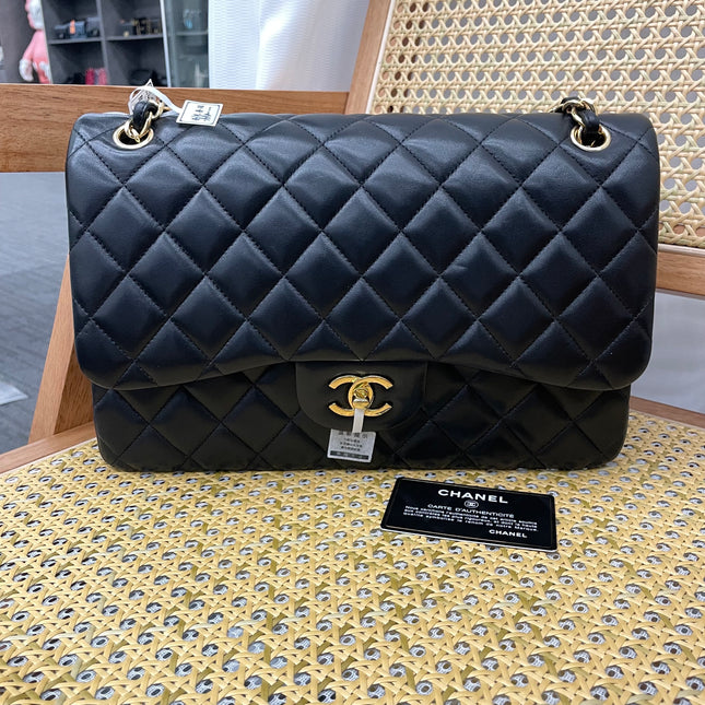 Chanel Classic Flap Jumbo Black Lambskin Leather Double Flap Gold Hardware, 2017-18