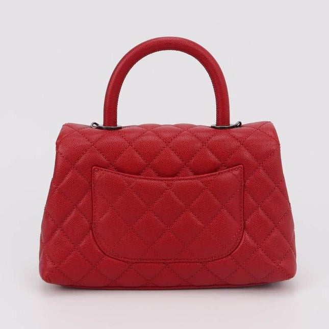 Sold Chanel Coco Handle Small Red Caviar Leather Silver Hardware, 2016-2017