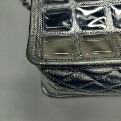 Chanel Silver Ice Cube Tote Leather and Vinyl with Chains