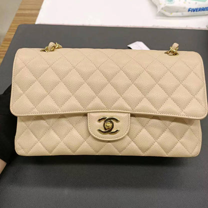 Sold Chanel Timeless Classic Flap 2011 Medium Beige Caviar Leather Gold HW