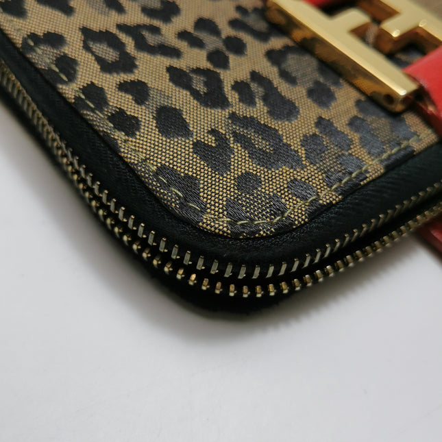Fendi Clutch Denim Leopard Print with Red Leather Handles