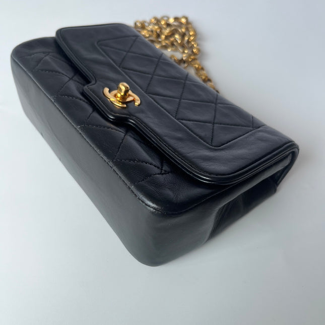 Chanel Diana Flap Bag Mini Black Leather Bijou Chain