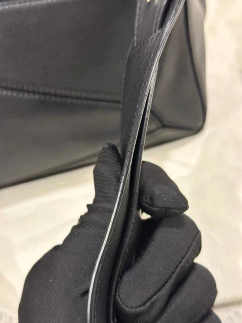 Loewe Puzzle Small Black Smooth Leather White Logo With Metal Feet 2016