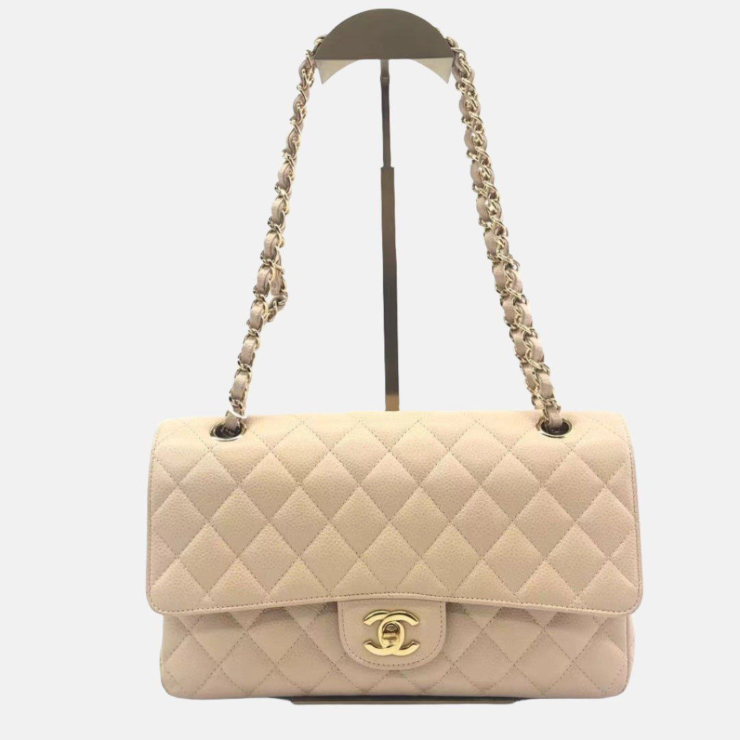 Chanel Timeless Classic Flap 2011 Medium Beige Caviar Leather Gold HW-Luxbags