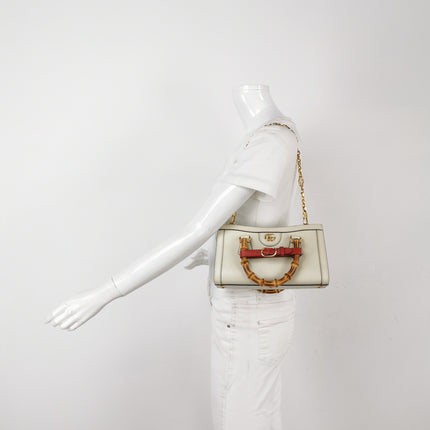 Gucci Diana Small East West Cream White Leather Bag Bamboo Handle with Strap